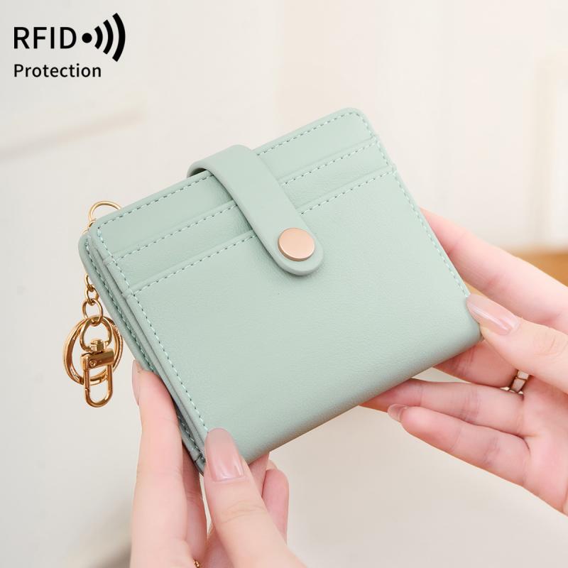 財布 レディース 二つ折り 女性用 多カード収納 RFID対応 盗難防止 薄型 キーホルダー付き 小銭入れ 普段使い 軽量