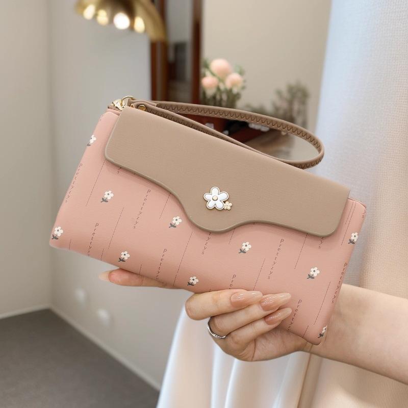 U, 吉 - レディース ロングウォレット 合成皮革 花柄 ジッパー 三つ折り 折りたたみ 手持ちバッグ 普段使い