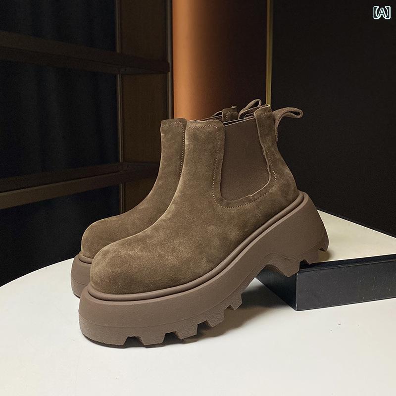 チェルシーブーツ レディース 本革 厚底 プラットフォーム レトロ ピンク 秋冬 アンクルブーツ 筒ブーツ