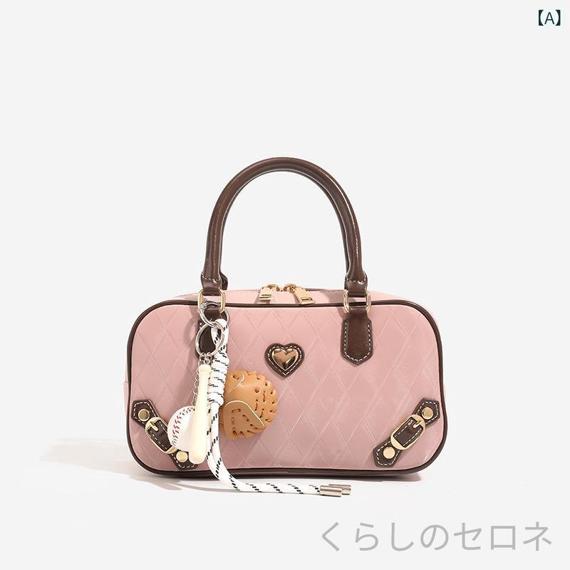 ボストンバッグ レディース ダイヤモンド格子 コントラストカラー ハートデザイン ...