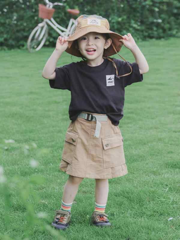 Ensembles - キッズ 女の子 スカート Aラインスカート カーゴスカート 綿100% 丈夫 動きやすい カジュアル 普段使い 夏 子ども 子供服 通学 通園 お出かけ ボトムス