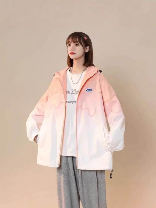 ジャケット メンズ 秋冬 フード付き ルーズ ピンク グラデーション カップル アウトドア 軽量 吸湿速乾