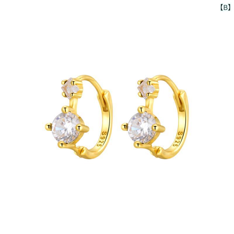 イヤリング レディース シルバー ジルコニア ライン ジオメトリック 4爪 通勤用 耳飾り