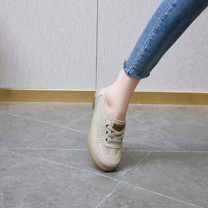 レディース スニーカー 白 メッシュ 通気性 フラット レースアップ ソフトソール 牛革 春夏 普段使い 歩きやすい