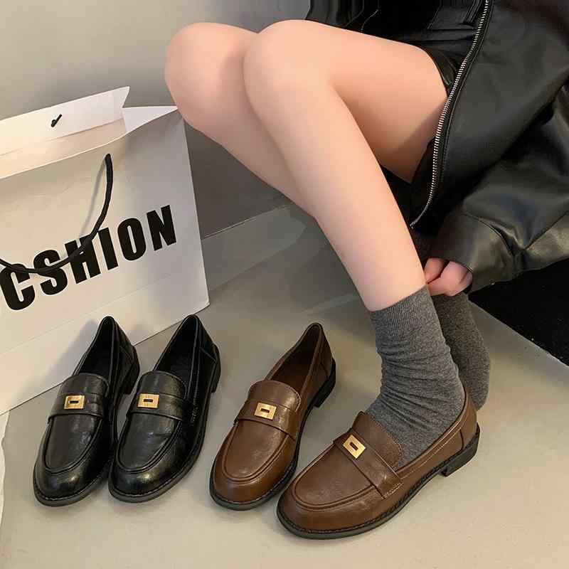 ローファー レディース ピンク 牛革 レトロ メタルバックル スリッポン ラウンドトゥ ローヒール 普段使い 通勤用 軽量