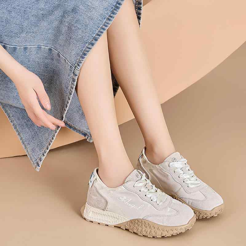 厚底スニーカー レディース 夏 バレエ風 通気 トレーニングシューズ 牛革 ブラック アイボリー ピンク 接触冷感 吸湿速乾