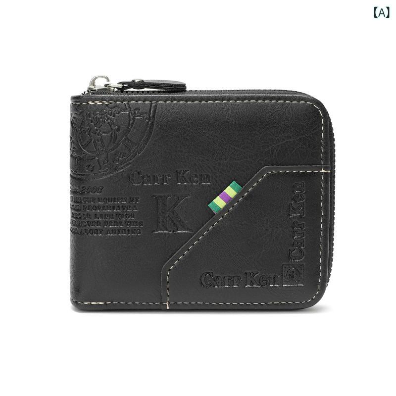 B, F, H, P - 財布 メンズ 三つ折り レトロ ジッパー ショート 多カードスロット 多機能 マネークリップ カジュアル