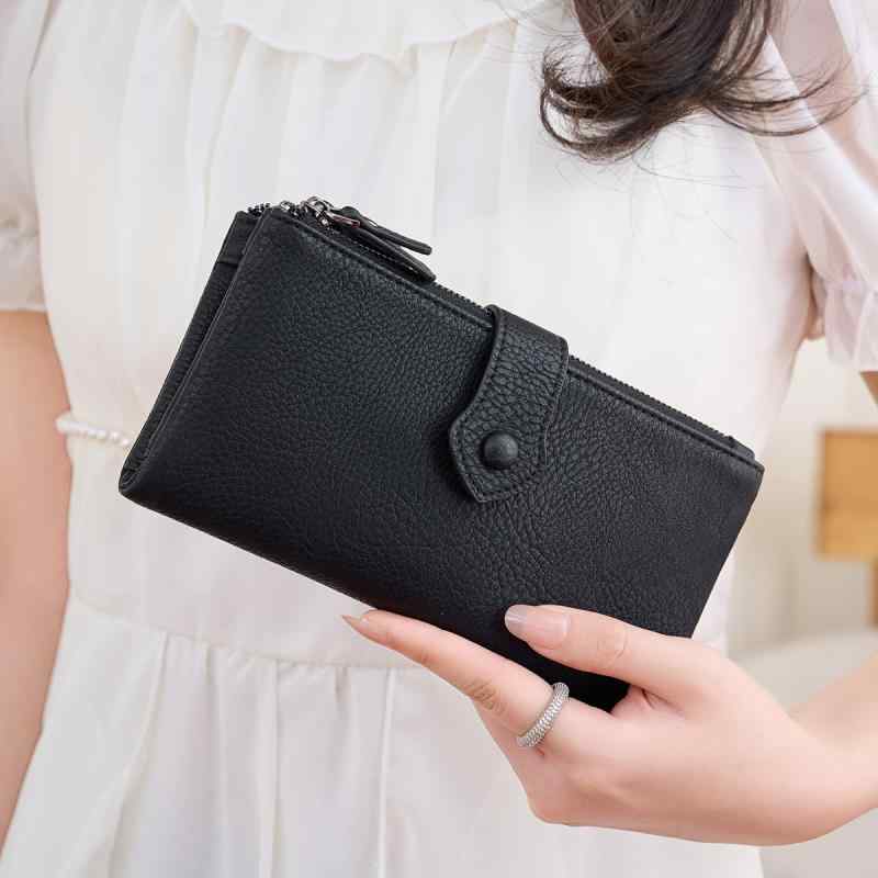 ロングウォレット レディース ライチ革 ダブルジッパー 多機能 ハンドバッグ シンプル 普段使い