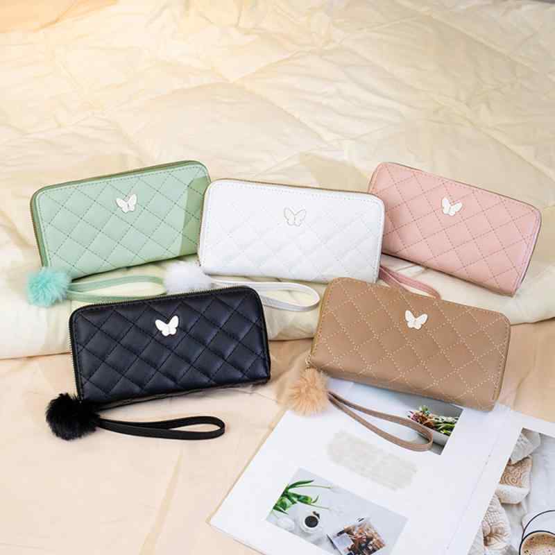 U, 吉 - ハンドバッグ 長財布 キルティング 刺繍 蝶 飾り 毛玉 ポンポン 軽量 普段使い