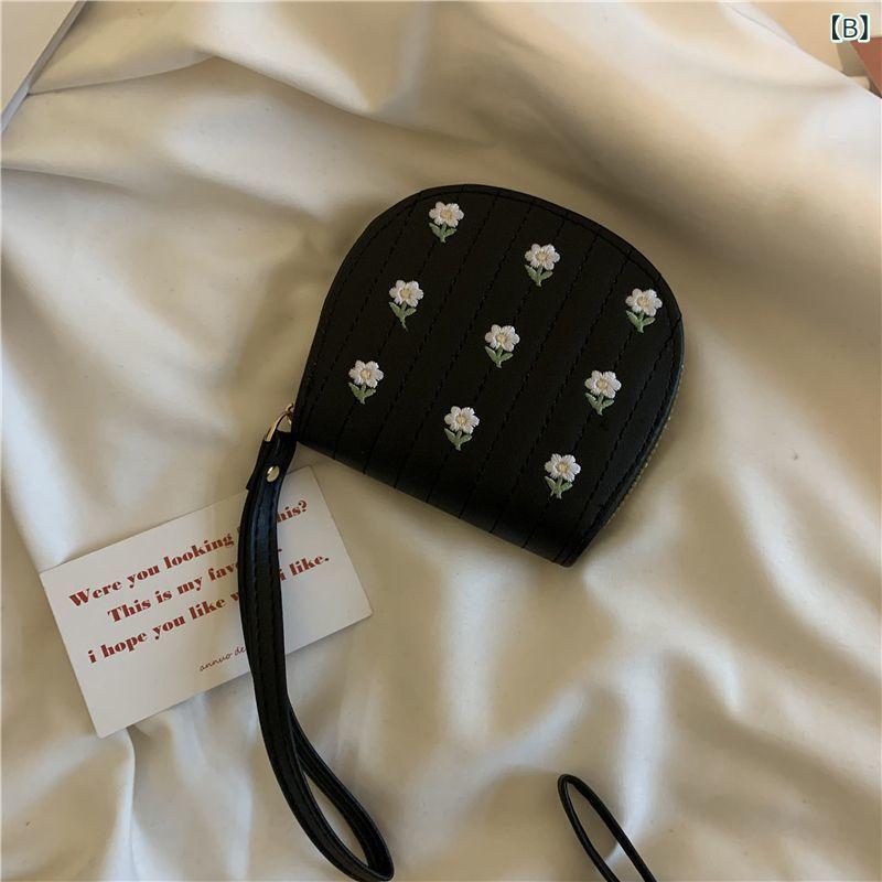 小銭入れ レディース 学生用 花柄 刺繍 カードケース 短め シンプル ブラック アイボリー ピンク 普段使い 軽量