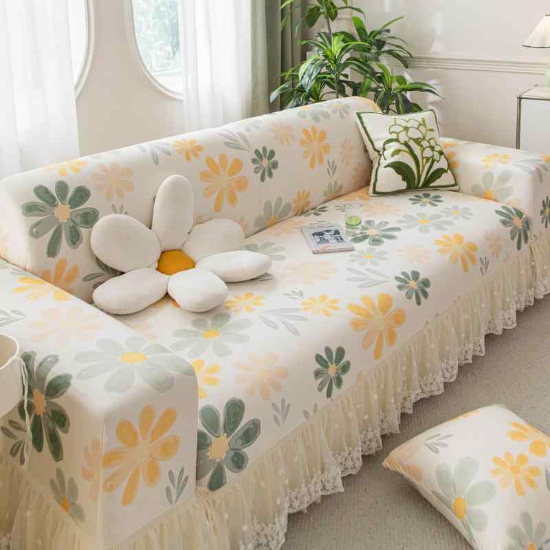 ソファーカバー 夏用 接触冷感 ひんやり 涼しい 花柄 クリームカラー 全面保護 フィット式 肘付き 肘なし兼用 伸縮 滑り止め 洗える 丸洗いOK マルチカバー おしゃれ 汚れ防止 北欧風 ナチュラル インテリア 春夏