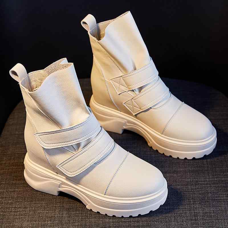 ショートブーツ レディース 厚底 太ヒール ベルクロ ブリティッシュ 秋冬 女性用 ミドルカット アンクル ブーツ シューズ