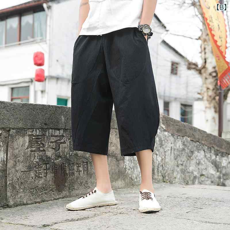 メンズ クロップドパンツ 7分丈 綿麻 リネン 大きいサイズ ゆったり 涼しい 薄手 ...