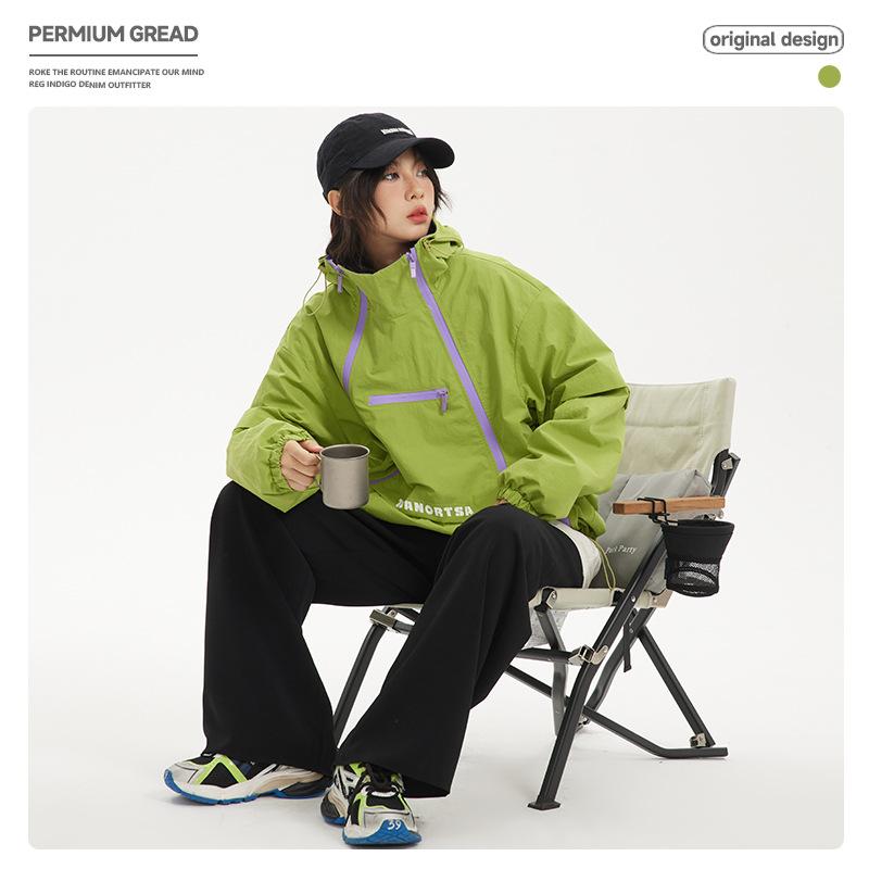 男女兼用 マウンテンパーカー ジャケット アウトドア 山系 レトロ ヴィンテージ風 ダブルジップ 機能性 テックウェア 個性的 デザイン 動きやすい 軽量 普段使い カジュアル ストリート ライトアウター 春 秋 冬