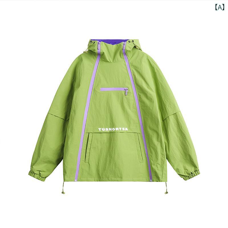 くらしのセロネの男女兼用 マウンテンパーカー ジャケット アウトドア 山系 レトロ ヴィンテージ風 ダブルジップ 機能性 テックウェア 個性的 デザイン 動きやすい 軽量 普段使い カジュアル ストリート ライトアウター 春 秋 冬｜アングル2