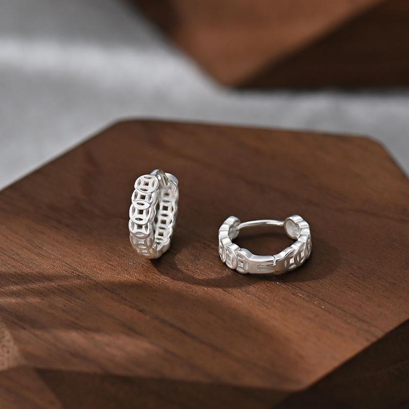 イヤリング レディース イヤーカフ レトロ 銅銭モチーフ 銀 高級感