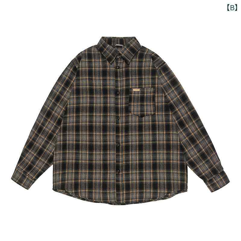 くらしのセロネのメンズ ジャケット シャツ アウター チェック柄 ゆったり ドロップショルダー アメカジ ストリート レトロ ポロ襟 カジュアル 普段使い 羽織り 秋服 ライトアウター｜アングル3