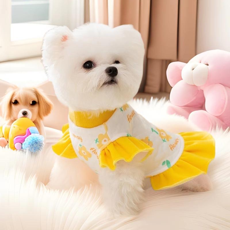 ペット服 小型犬 猫 秋冬 防寒 プリンセス風 テディ ビション 小型犬服 花柄 厚手 保暖 ピンク