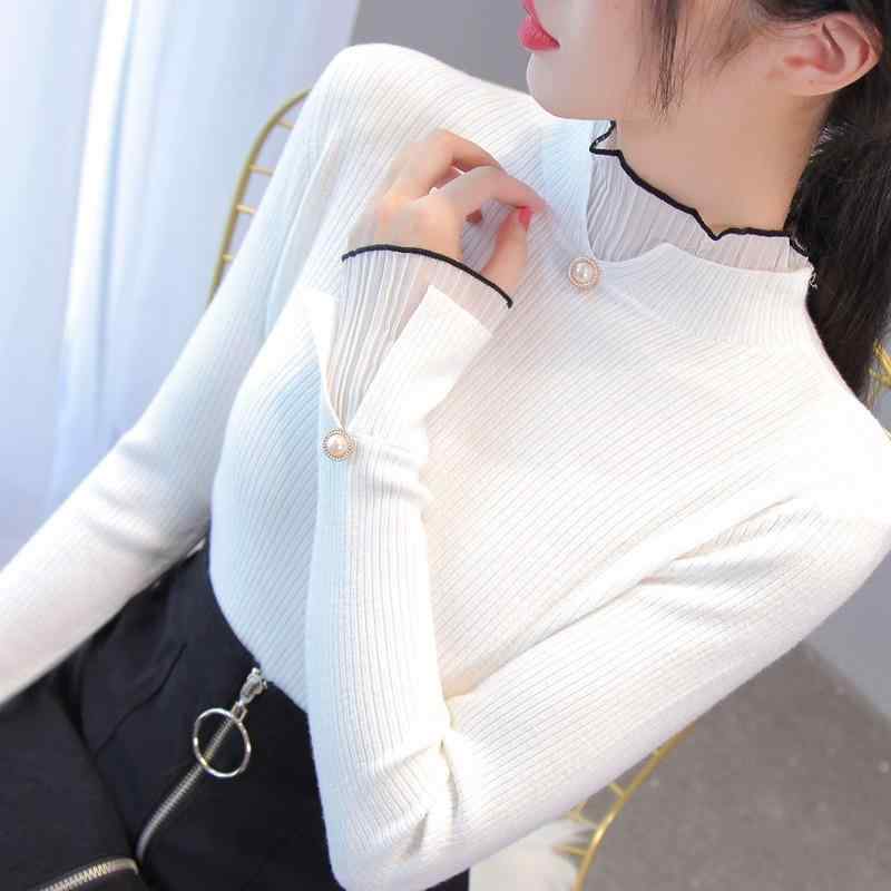 インナーニット レディース 長袖 厚手 秋冬 ハーフハイネック トップス 白 ピンク 伸縮性 普段使い