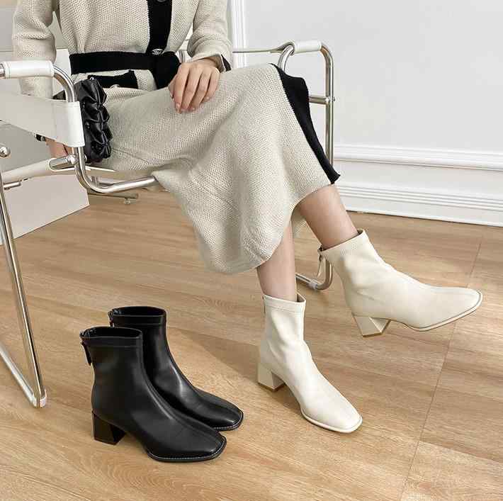 アンクルブーツ レディース ピンク ホワイト レザー 伸縮性 フレンチスタイル スリムレッグ 秋冬 暖か 普段使い
