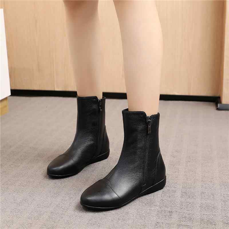 秋冬 ピンク レディース ショートブーツ 牛革 平底 大きめサイズ カジュアル 綿靴 ママ用 アンクルブーツ