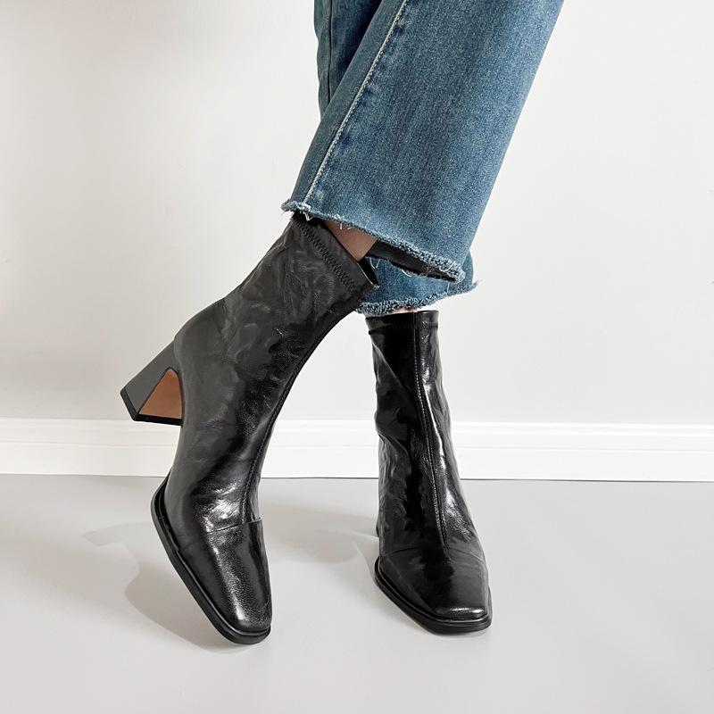 ショートブーツ レディース ピンク系 秋冬 厚底 フレンチ レトロ 低身長向け スリム ソフトレザー スエード調 トレンド 軽量 伸縮性