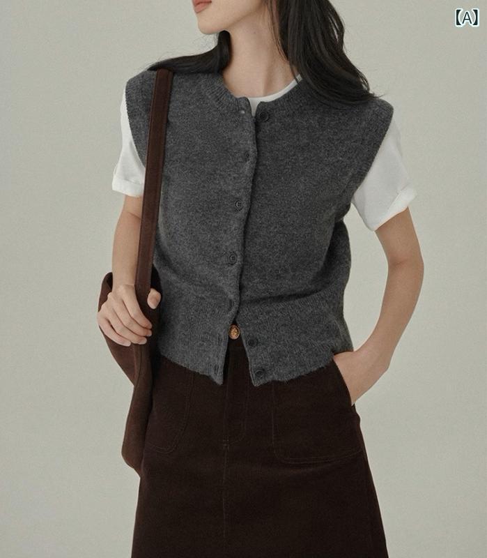 レディース ベスト ジレ ノースリーブ 前開き シンプル タイト 知的 上品 きれいめ レイヤード 重ね着 通勤 オフィス 普段使い 秋冬(4.0)