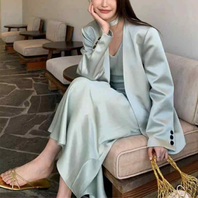 レディース セットアップ ジャケット キャミワンピース 2点セット テーラードジャケット キャミワンピ 韓国ファッション 上品 きれいめ 高見え 通勤 オフィス カジュアル 大人可愛い 春 秋