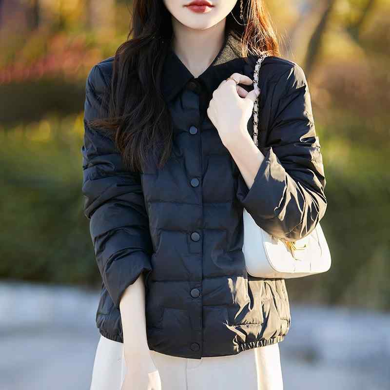 秋冬 レディース ダウンジャケット シャツカラー 切り替え 長袖 多ボタン スリム 暖か コーディネート ..