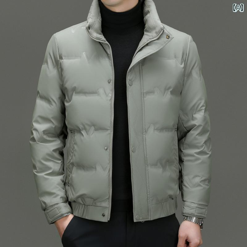 秋冬 メンズ ダウンジャケット 保暖 防寒 無地 カジュアル スタンドカラー ミドルエイジ アウター 保温 コート スタイリッシュ 日常使い 暖か 防風