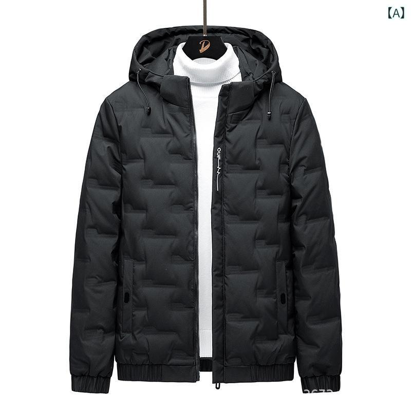 メンズ ダウンジャケット 軽量 ショート丈 フード付き 秋冬 アウター スタイリッシュ トレンド ストリートファッション 暖か 通勤 通学 カジュアル