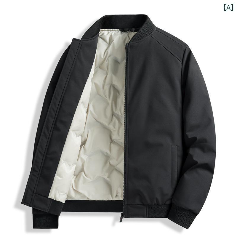 秋冬 メンズ ダウンジャケット カジュアル 野球領 防寒 保温 グレー ダックダウン 暖か アウター ストリート ファッション 軽量 スタンドカラー トレンド スタイル