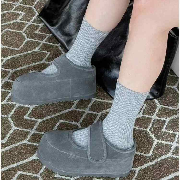 レディース メアリージェーンシューズ レトロ 厚底 マジックテープ ふわふわ 秋冬 暖か 起毛 綿 ローカ..