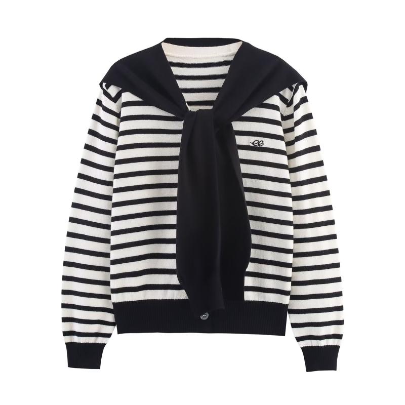 秋冬 レディース ニットセーター 学院風 ゆったり 刺繍 デザイン ストール 付き カジュアル トップス ルーズフィット 刺繍ニット 秋物 セーター 女性用 ニットトップス ゆったりトップス