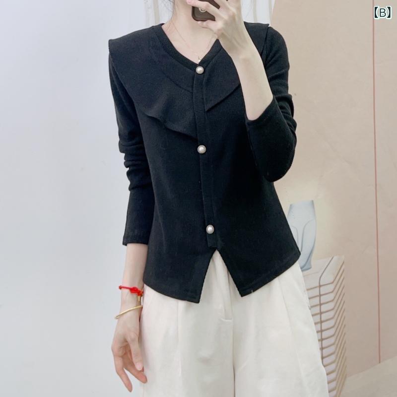 春夏 レディース ニットカーディガン Vネック ラッフルエッジ 無地 スリム コーディネート 万能 軽量 吸湿速乾 3