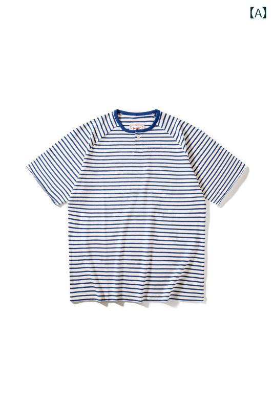 メンズ Tシャツ 半袖 ヘンリーネック ボーダー ヘビーウェイト ラグランスリーブ ビッグシルエット ヴィンテージ マリン カジュアル 普段使い トップス 春 夏