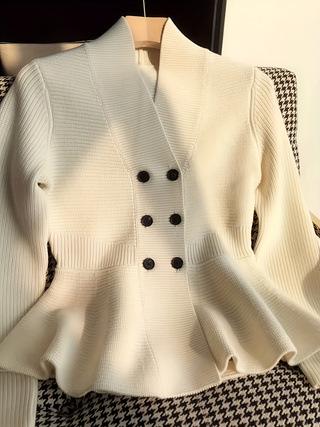 ニットセーター レディース 秋冬 Vネック ゆったり 高級感 ビッグサイズ ぽっちゃり かわいい ユニーク フェミニン カジュアル デイリー リラックス スタイル 上品 エレガント