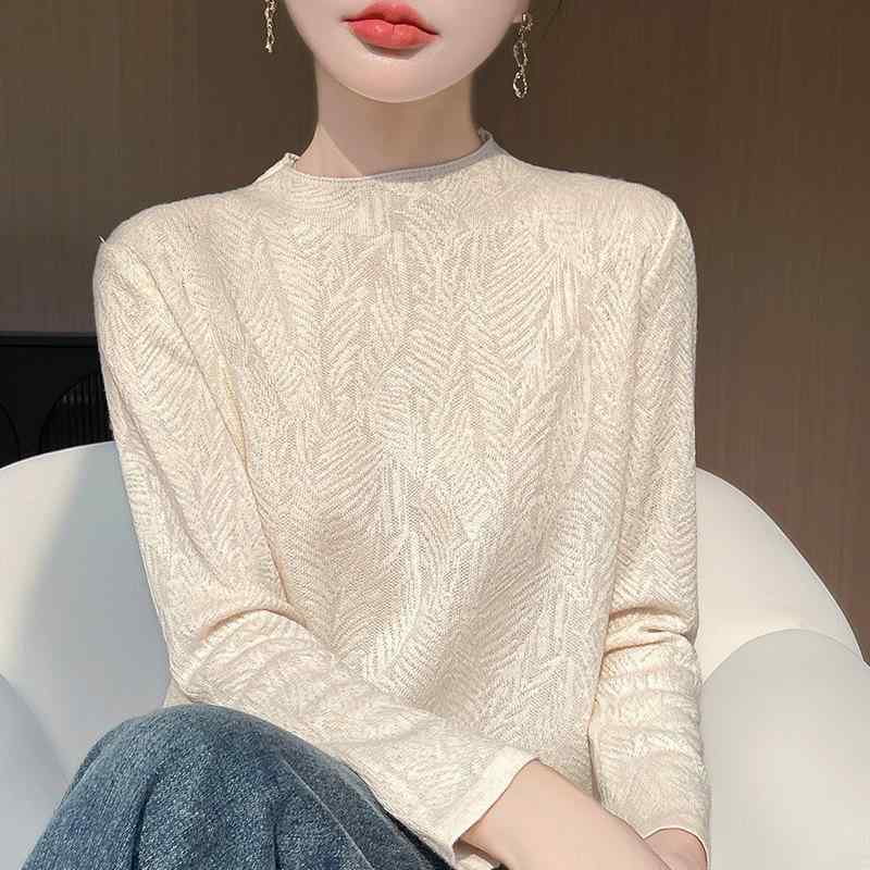トップス レディース 薄手 羊毛 欧根紗 ハーフハイネック 春夏 提花 長袖 インナー 快適 ベースレイヤー 吸湿速乾 軽量 通勤 通学 部屋着