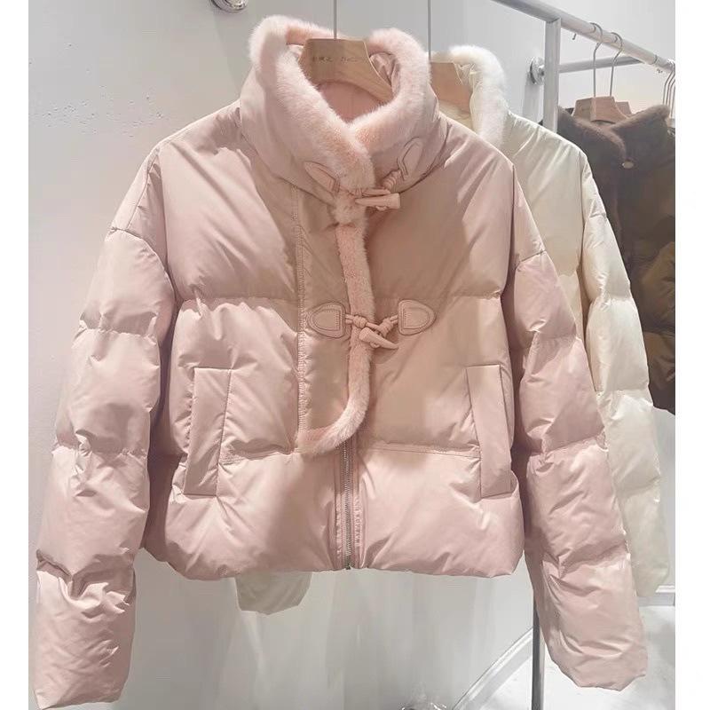 ダウンコート レディース ショート丈 切り替え スタンドカラー 秋冬 厚手 白鴨ダウン 低身長向け 牛角..