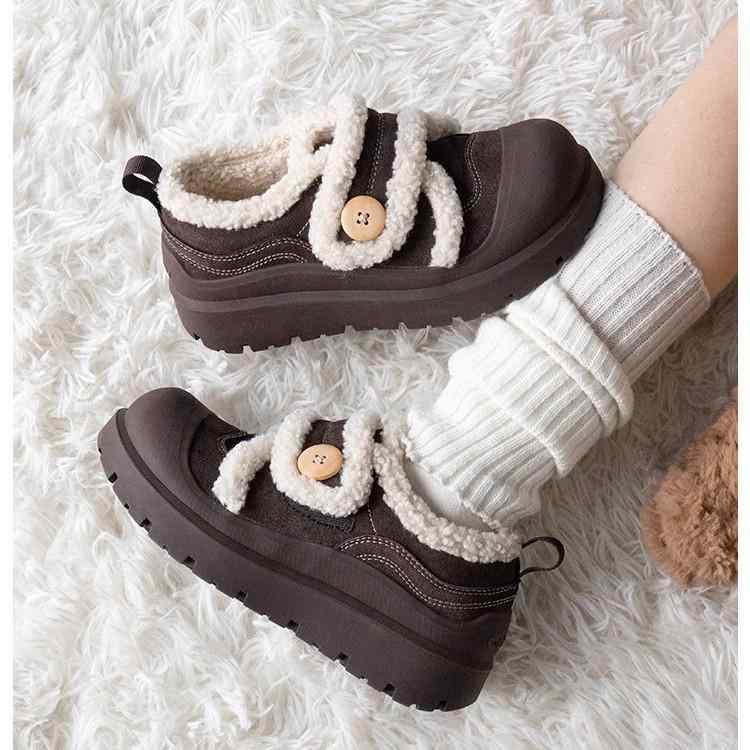 スノーブーツ レディース 厚底 丸頭 羊毛 保暖 かわいい 秋冬 マジックテープ ふわふわ 羊皮革 保温 日..
