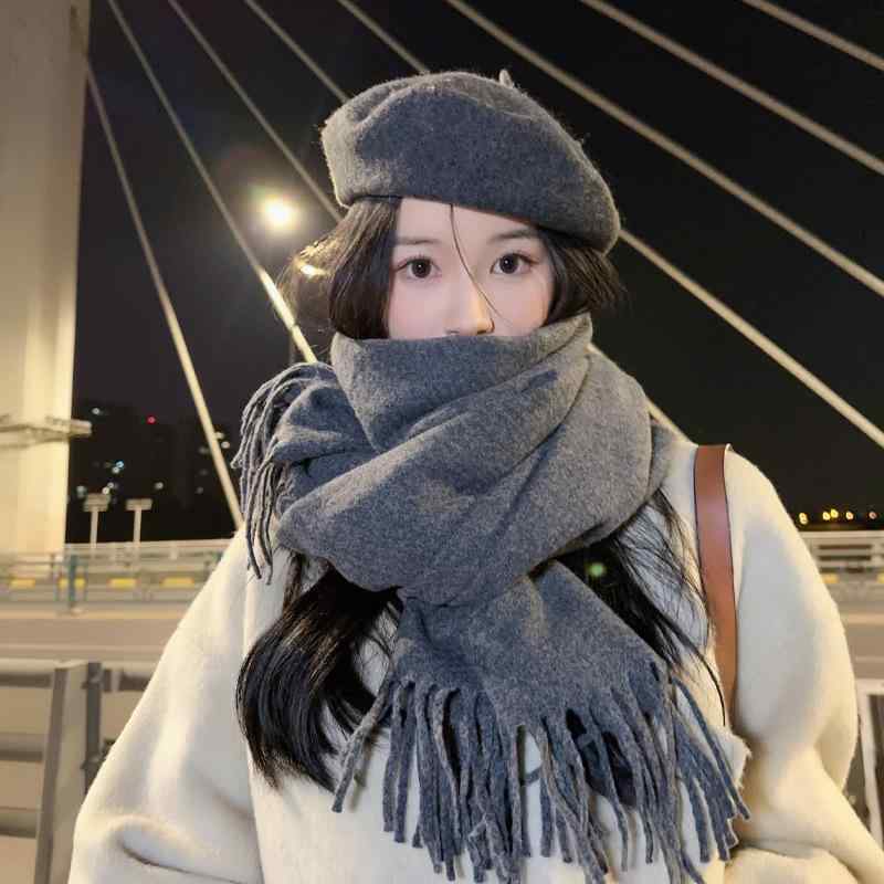 レディース 秋冬 ウール ショール ロング丈 厚手 高級感 無地 マフラー 兼用 ストール スカーフ 多用途 暖か 防寒 ネックウォーマー ベーシック コーデ アクセサリー