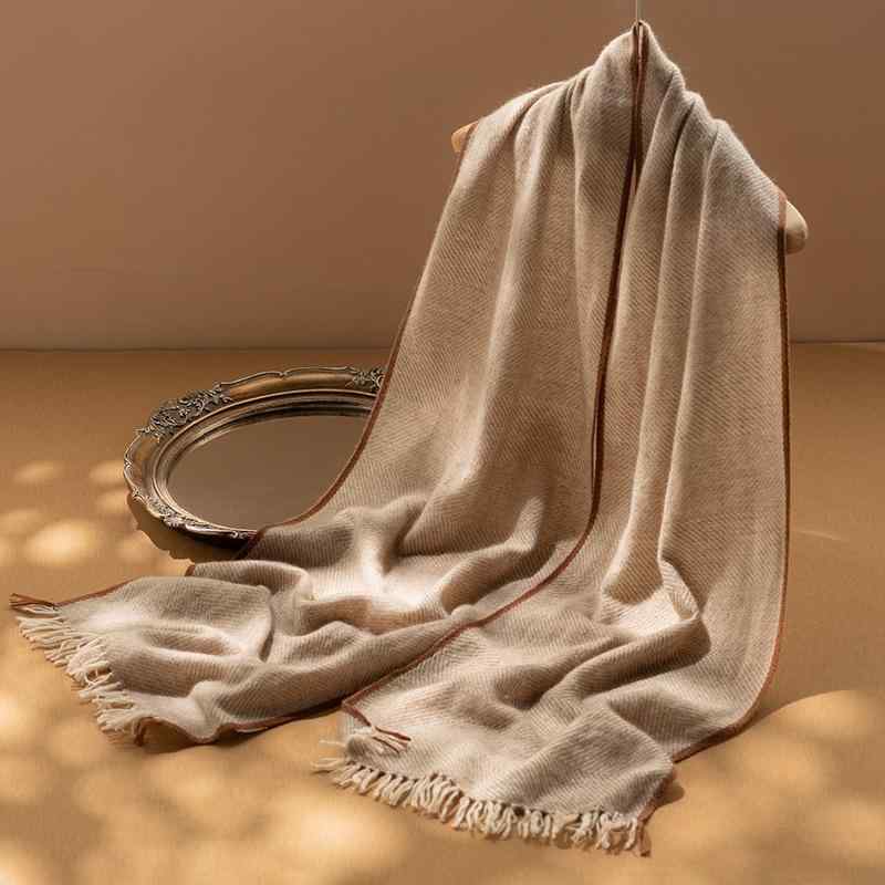 マフラー レディース 秋冬 スカーフ ストール ショール ネックウォーマー 100% 純羊毛 高級感 ヘリンボーン柄 ダブルフェイス 両面 フ..