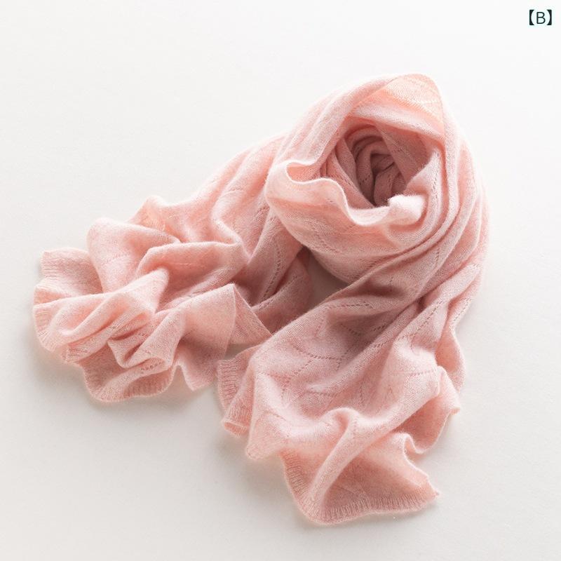 秋冬 ニットストール 純山羊毛 高級感 透かし模様 保暖 無地 外掛け ショール 男女兼用