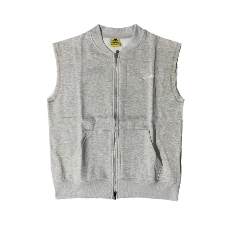 秋冬メンズストリート刺繍ジッパーアウター加绒暖かショーツ馬甲ベストセットアップコーディネートファッション