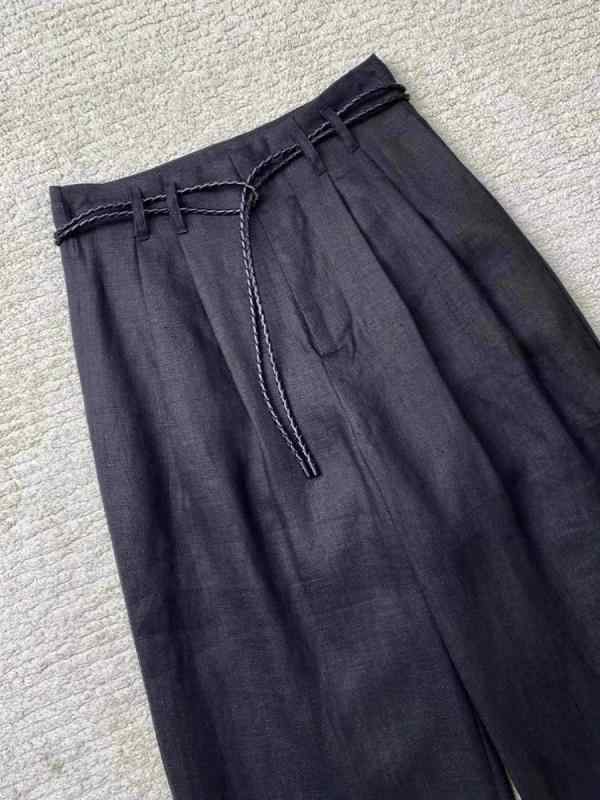レディース ワイドパンツ リネン ブラック ウエスト紐 ドローストリング ロング丈 マキシ丈 フルレングス 高見え 上品 楽ちん きれいめ リラックス カジュアル 春夏