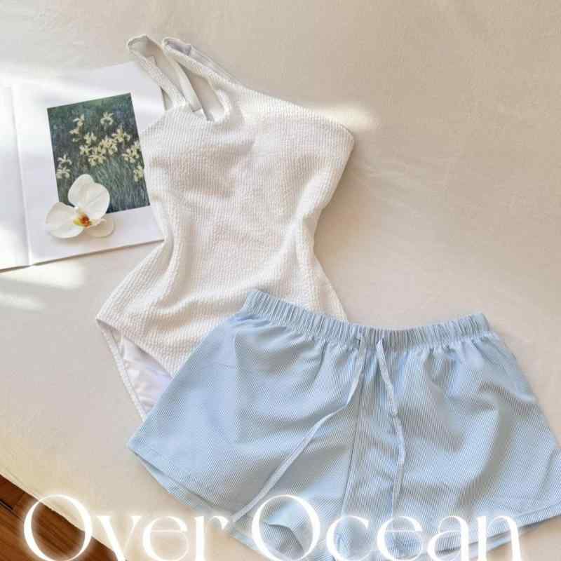 レディース 水着 ワンピース ワンショルダー 凹凸感 ウェーブ柄 上品 きれいめ 大...