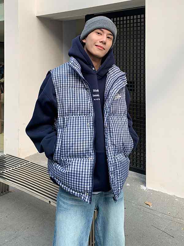 秋冬 ベスト 男女兼用 レトロ チェック柄 ゆったり 綿素材 ノースリーブ 防風 レイヤリング ストリート ファッション 無袖 コットン ジャケット
