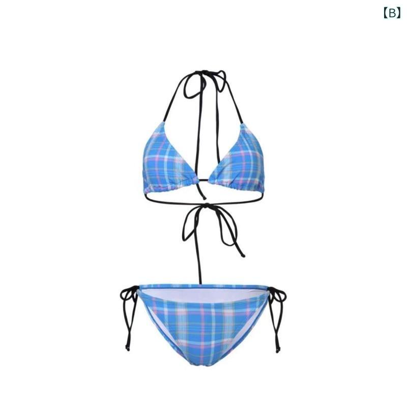レディース 水着 ビキニ セパレート 三角ビキニ チェック柄 レトロ 小胸 盛れる 大...