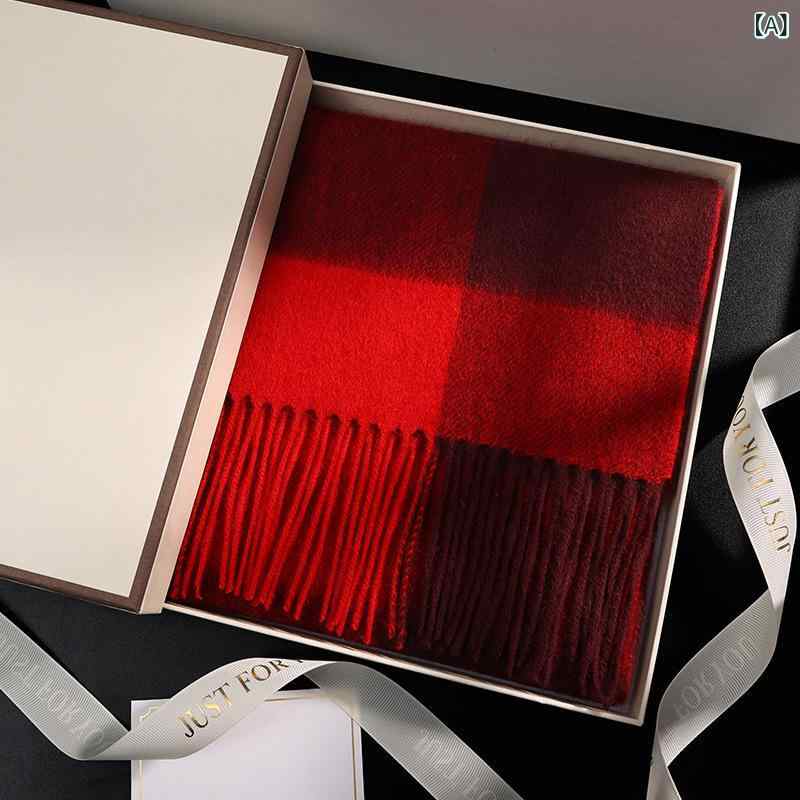 秋冬 レディース 赤 チェック柄 羊毛 マフラー 暖か 高級感 肌触り良い 保湿 通勤 日常使い 軽量 柔らか