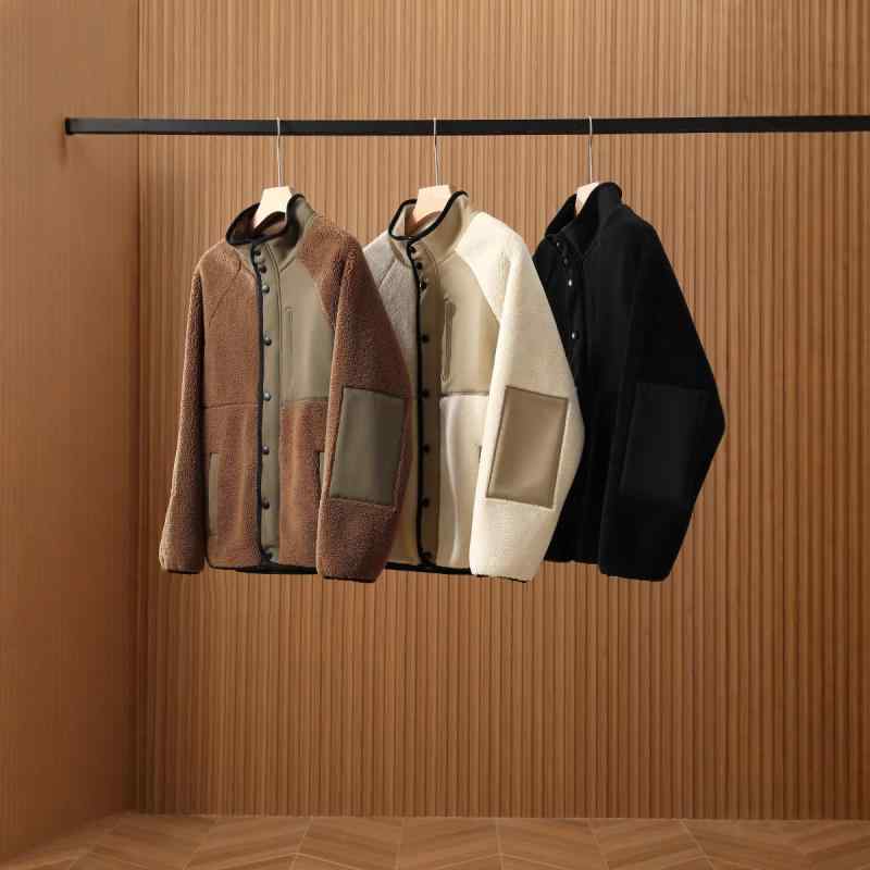 秋冬 男女兼用 切り替え スタンドカラー 暖か フリース 羊羔绒 ジャケット アウター 通勤 通学 アウトドア 軽量 吸湿速乾